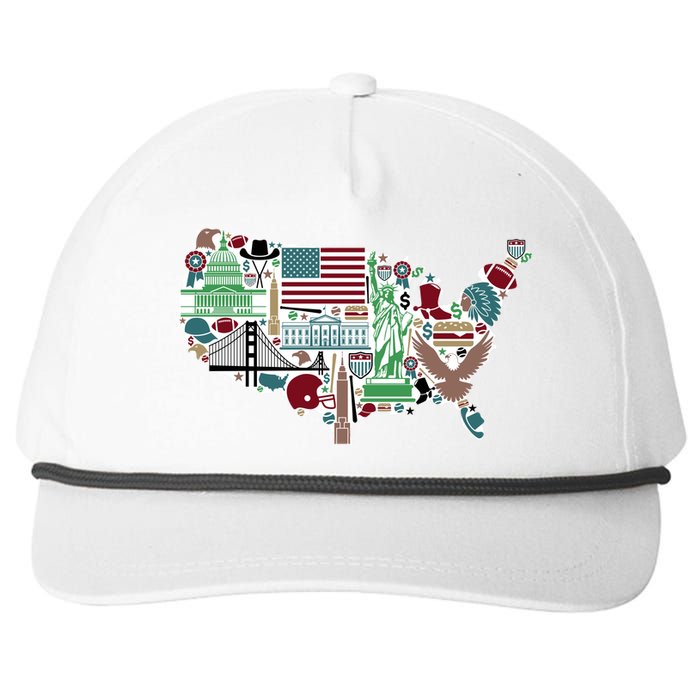 Retro USA State Map of America Snapback Five-Panel Rope Hat