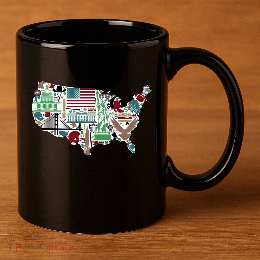Retro USA State Map of America 11oz C Handle Ceramic Mug