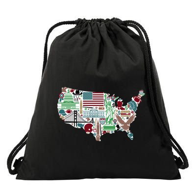 Retro USA State Map of America Drawstring Bag