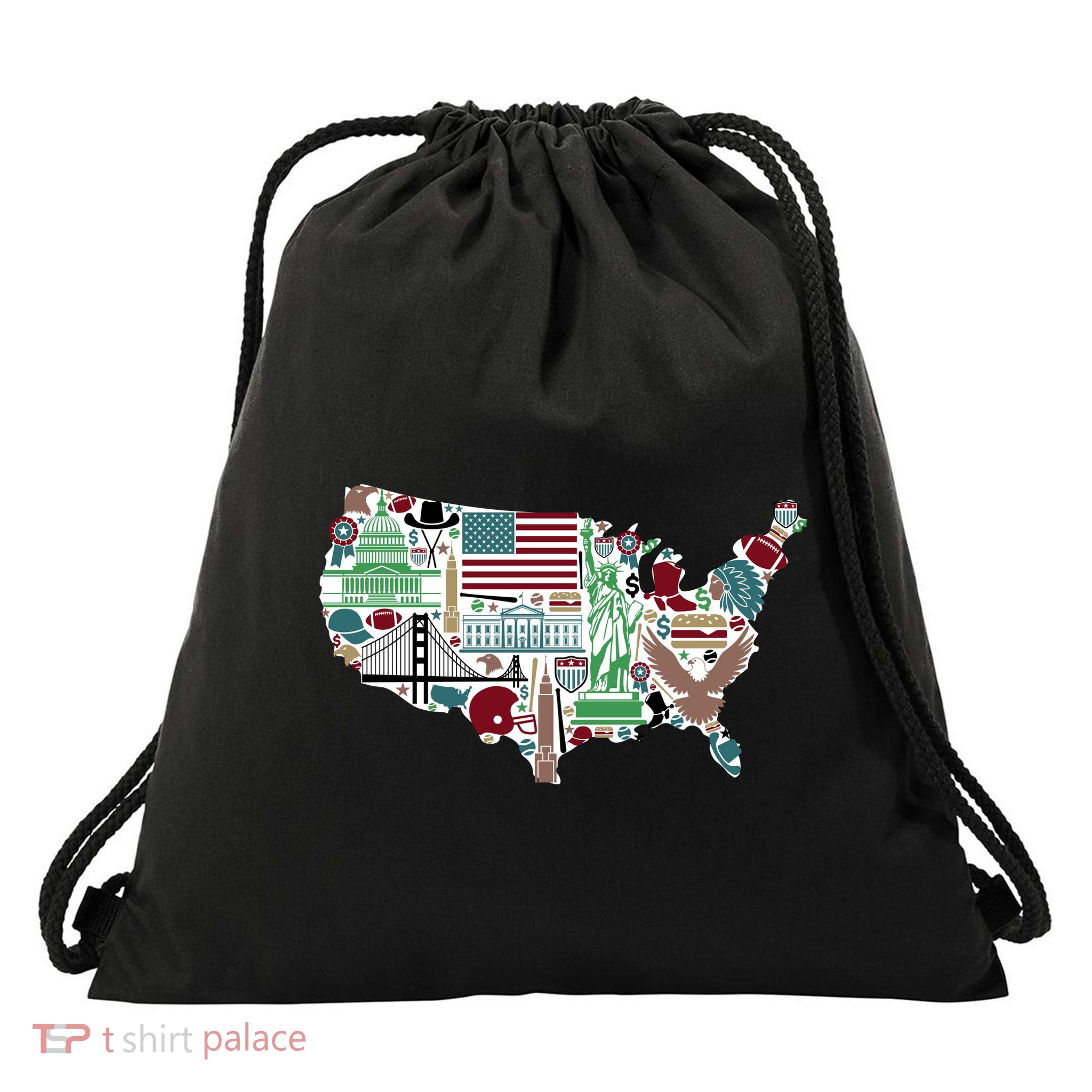 Retro USA State Map of America Drawstring Bag