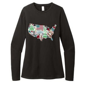 Retro USA State Map of America Womens CVC Long Sleeve Shirt