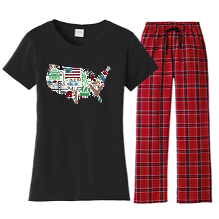 Retro USA State Map of America Women's Flannel Pajama Set