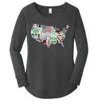 Retro USA State Map of America Women's Perfect Tri Tunic Long Sleeve Shirt