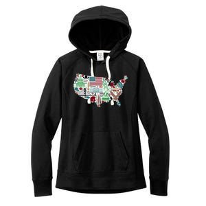 Retro USA State Map of America Women's Fleece Hoodie