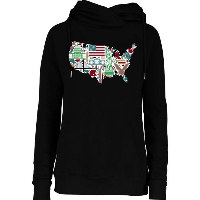 Retro USA State Map of America Womens Funnel Neck Pullover Hood