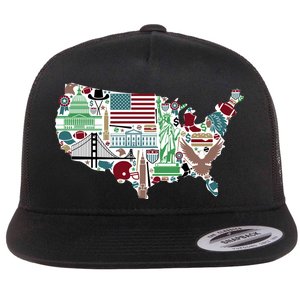 Retro USA State Map of America Flat Bill Trucker Hat