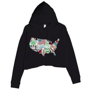 Retro USA State Map of America Crop Fleece Hoodie