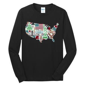 Retro USA State Map of America Tall Long Sleeve T-Shirt