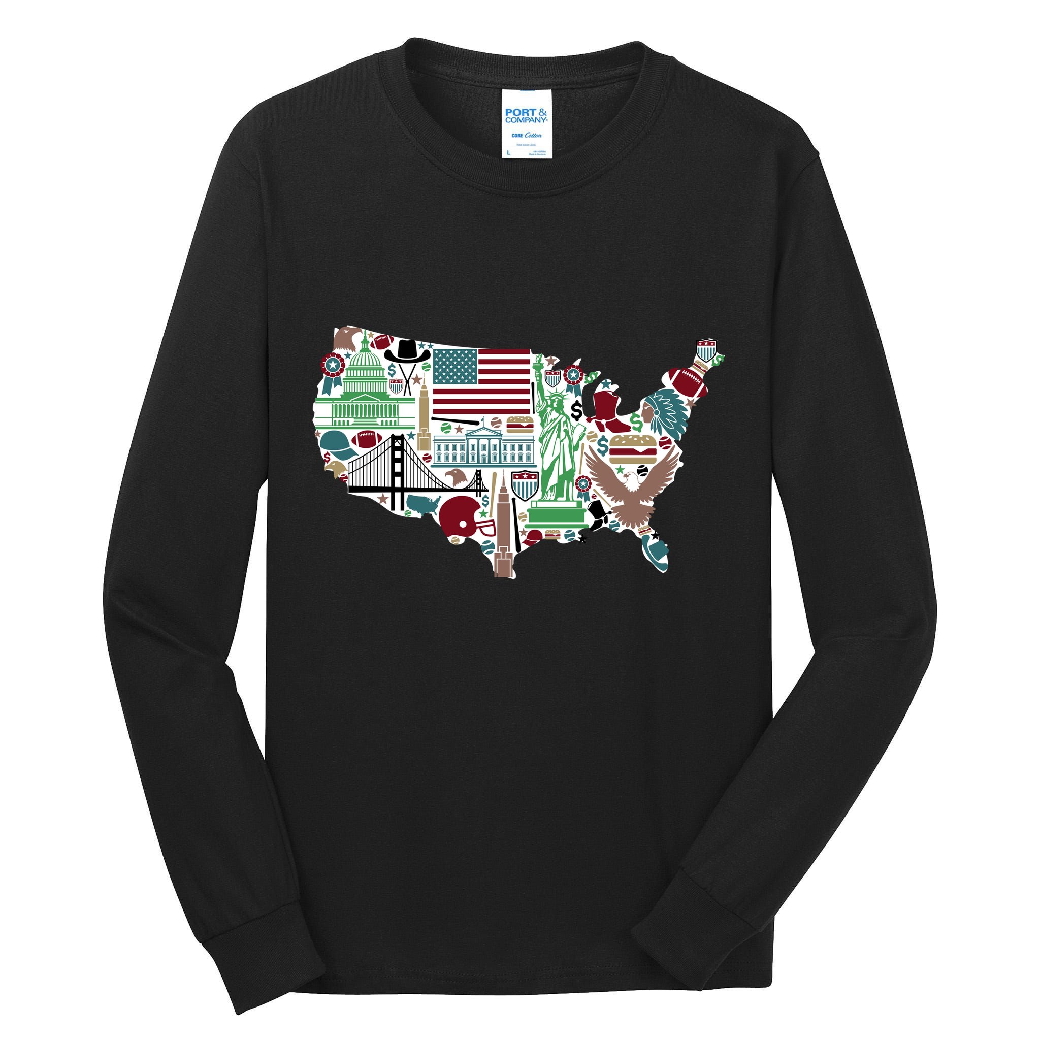 Retro USA State Map of America Tall Long Sleeve T-Shirt