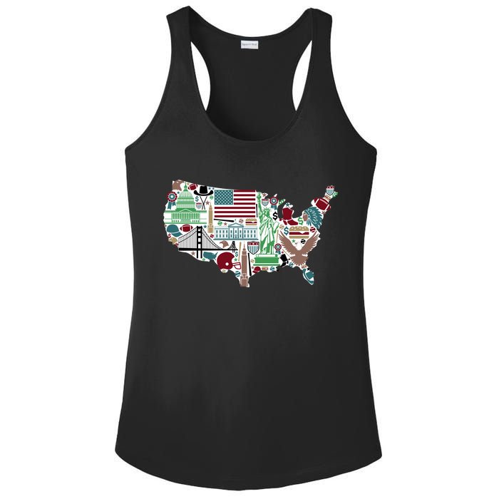 Retro USA State Map of America Ladies PosiCharge Competitor Racerback Tank