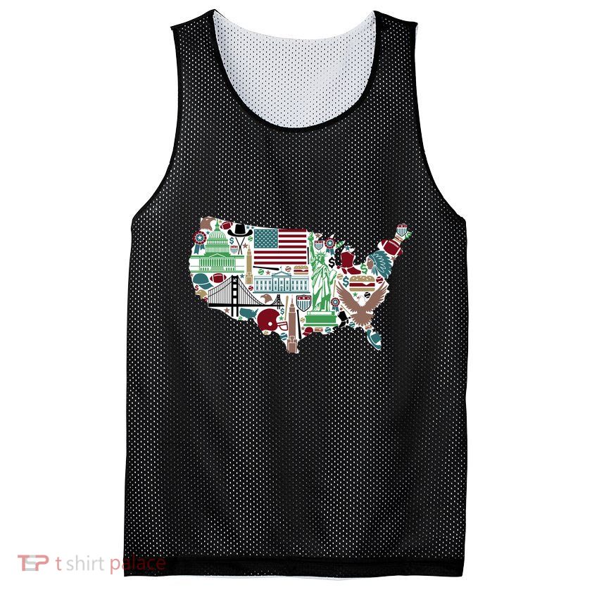 Retro USA State Map of America Mesh Reversible Basketball Jersey Tank