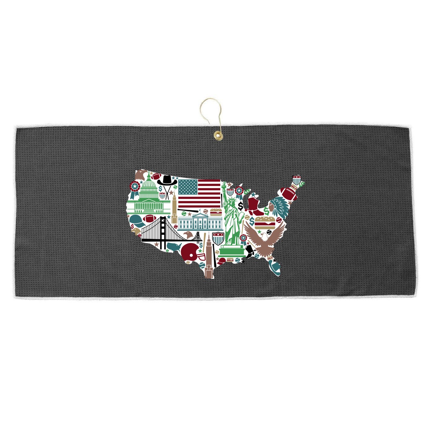 Retro USA State Map of America Large Microfiber Waffle Golf Towel