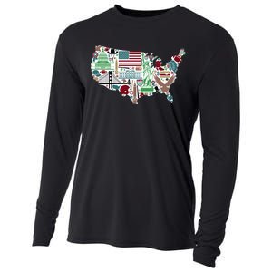 Retro USA State Map of America Cooling Performance Long Sleeve Crew