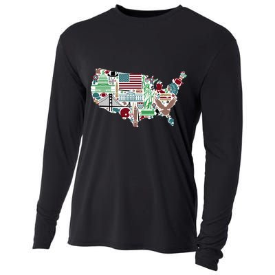 Retro USA State Map of America Cooling Performance Long Sleeve Crew