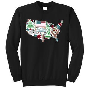 Retro USA State Map of America Tall Sweatshirt