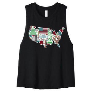 Retro USA State Map of America Women's Racerback Cropped Tank