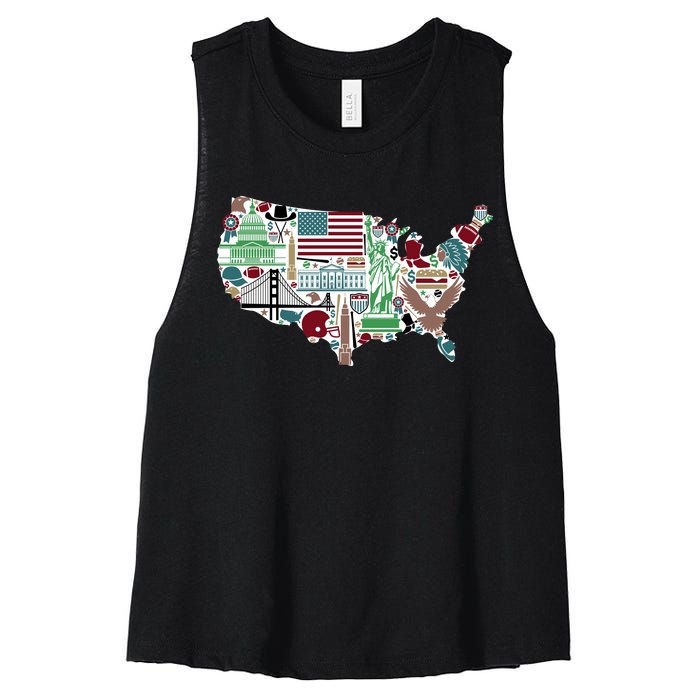 Retro USA State Map of America Women's Racerback Cropped Tank