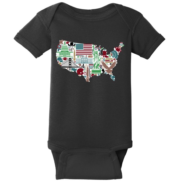 Retro USA State Map of America Baby Bodysuit