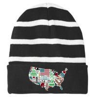 Retro USA State Map of America Striped Beanie with Solid Band