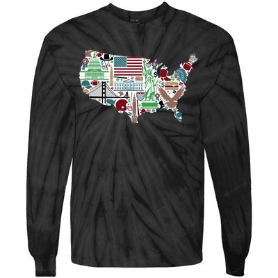 Retro USA State Map of America Tie-Dye Long Sleeve Shirt