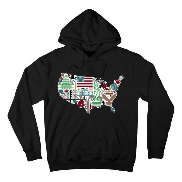 Retro USA State Map of America Tall Hoodie