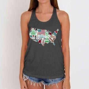 Retro USA State Map of America Women's Knotted Racerback Tank