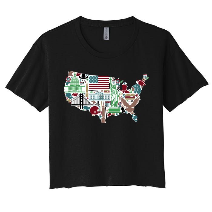 Retro USA State Map of America Women's Crop Top Tee