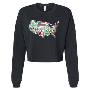 Retro USA State Map of America Cropped Pullover Crew