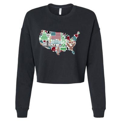 Retro USA State Map of America Cropped Pullover Crew