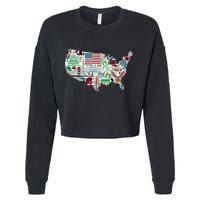 Retro USA State Map of America Cropped Pullover Crew