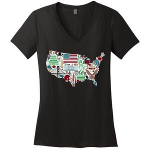 Retro USA State Map of America Women's V-Neck T-Shirt