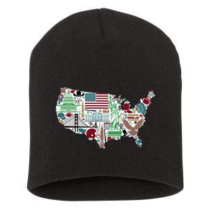 Retro USA State Map of America Short Acrylic Beanie