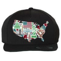 Retro USA State Map of America Wool Snapback Cap