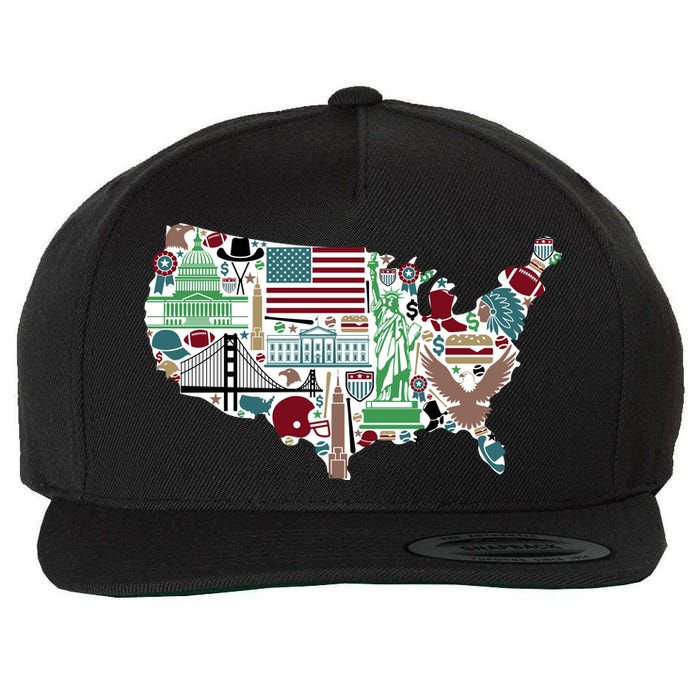 Retro USA State Map of America Wool Snapback Cap