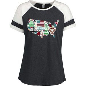 Retro USA State Map of America Enza Ladies Jersey Colorblock Tee