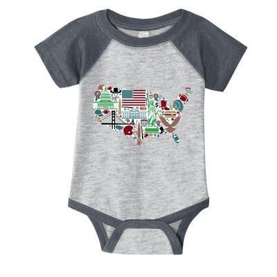 Retro USA State Map of America Infant Baby Jersey Bodysuit