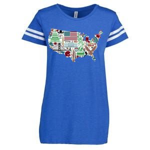 Retro USA State Map of America Enza Ladies Jersey Football T-Shirt