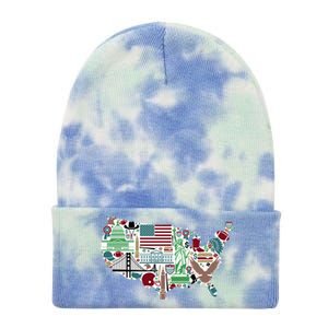 Retro USA State Map of America Tie Dye 12in Knit Beanie