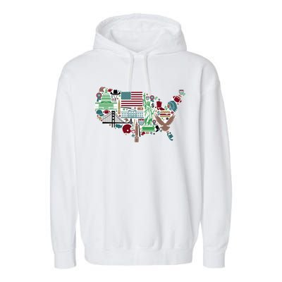 Retro USA State Map of America Garment-Dyed Fleece Hoodie