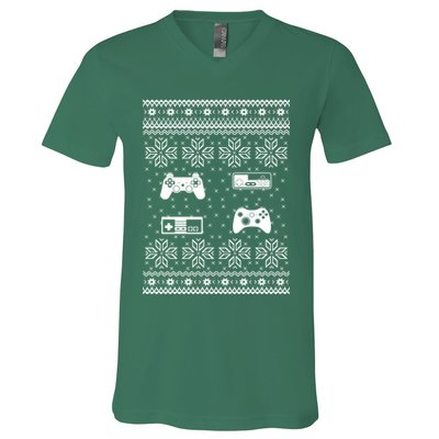 Retro Video Game Ugly Christmas V-Neck T-Shirt