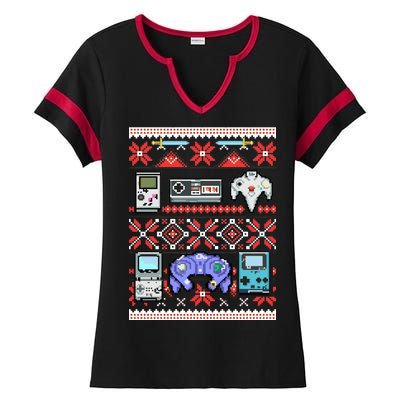 Retro Video Games Ugly Christmas Sweater Ladies Halftime Notch Neck Tee