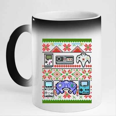 Retro Video Games Ugly Christmas Sweater 11oz Black Color Changing Mug