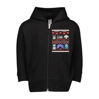 Retro Video Games Ugly Christmas Sweater Toddler Zip Fleece Hoodie