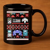 Retro Video Games Ugly Christmas Sweater 11oz C Handle Ceramic Mug