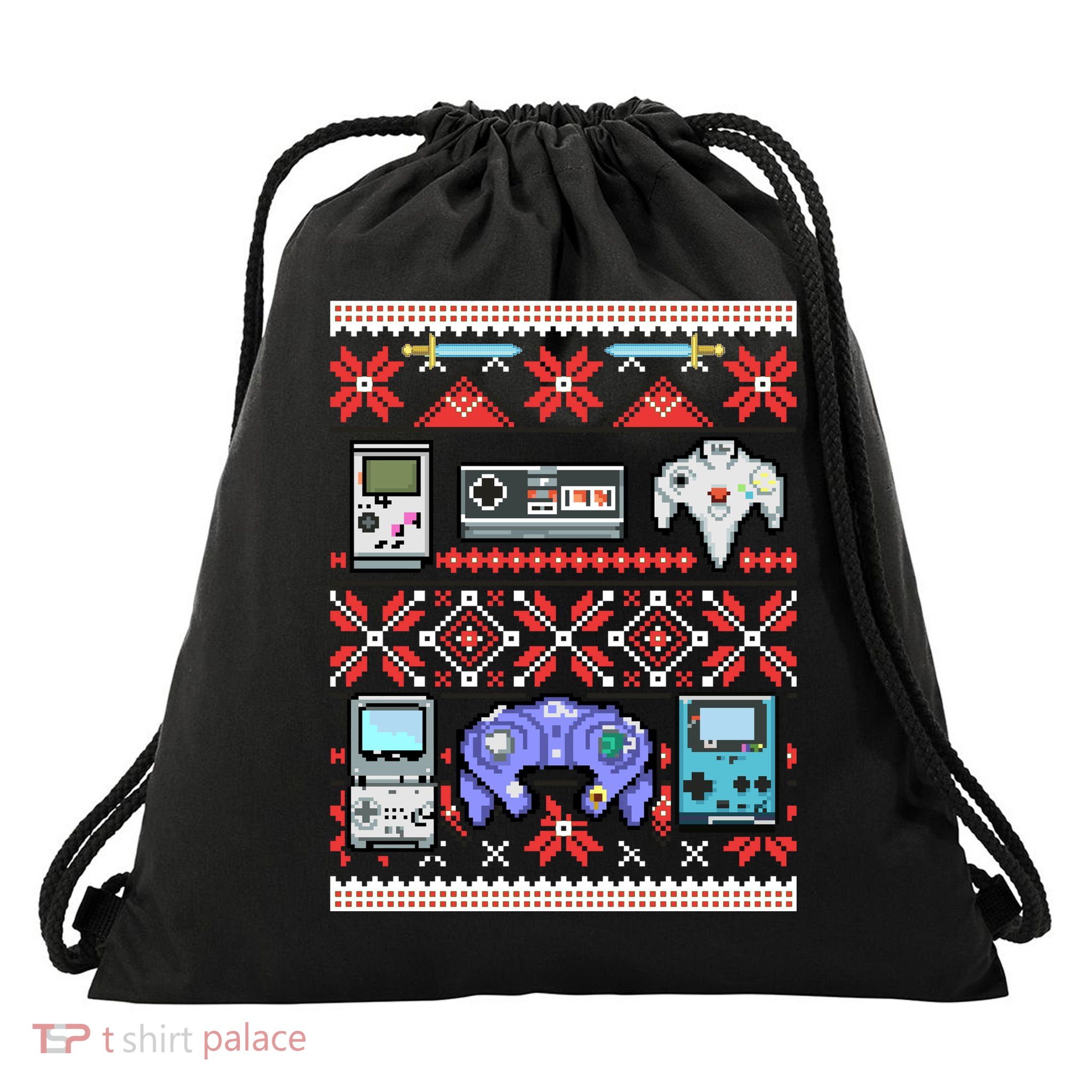 Retro Video Games Ugly Christmas Sweater Drawstring Bag