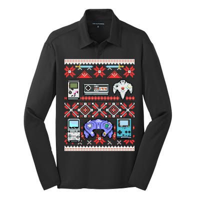 Retro Video Games Ugly Christmas Sweater Silk Touch Performance Long Sleeve Polo