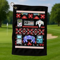 Retro Video Games Ugly Christmas Sweater Golf Towel