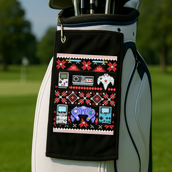 Retro Video Games Ugly Christmas Sweater Golf Towel