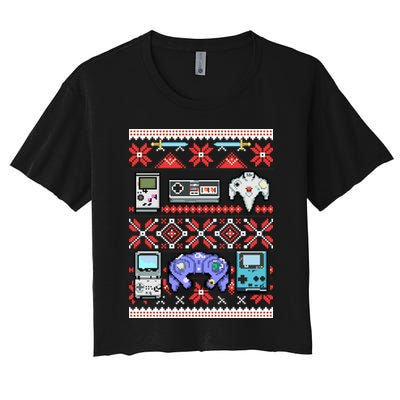 Retro Video Games Ugly Christmas Sweater Crop Top