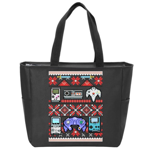 Retro Video Games Ugly Christmas Sweater Zip Tote Bag